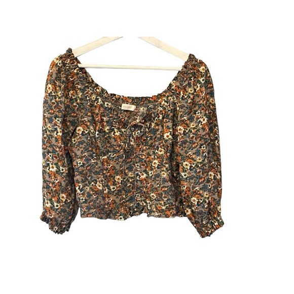 Suite 2939 Size Large Womens Brown Floral Print Crop Top #M-5-15-21 - Picture 1 of 7